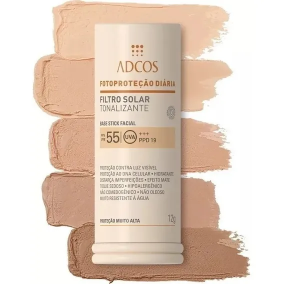 Filtro Solar Tonalizante Fps 55 Base Stick Adcos Cores Nude Foto 1