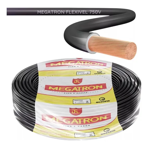 Fio 10mm Flex 30 Metros Fios Eletricos Megatron Cobertura Preto Foto 1