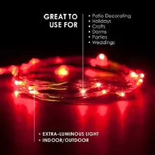 Fio Cobre Prata - Cordão Luz Fada - 3m 30 Leds Vermelho Pilhas Foto mini 4