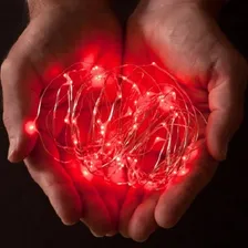 Fio Cobre Prata - Cordão Luz Fada - 3m 30 Leds Vermelho Pilhas Foto mini  2