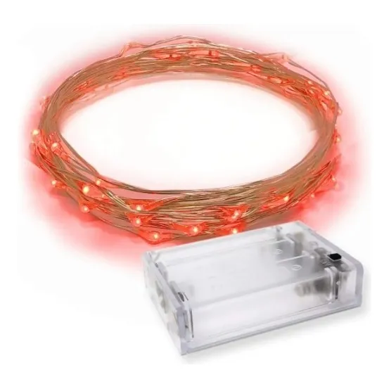 Fio Cobre Prata - Cordão Luz Fada - 3m 30 Leds Vermelho Pilhas Foto 1