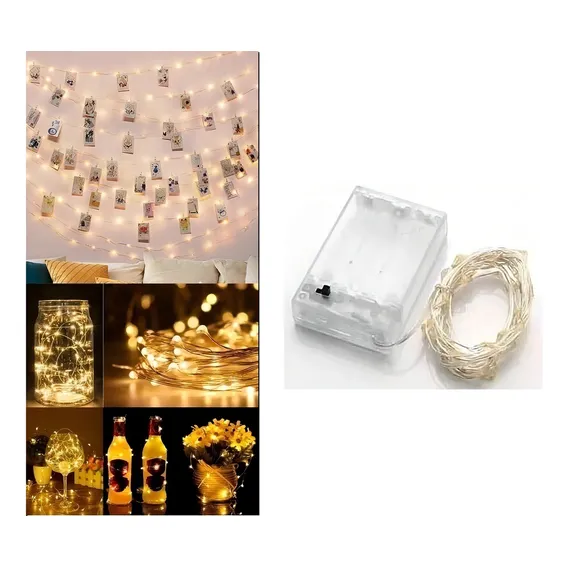 Fio De Led Fada Cordão 5 Metros 50 Leds Branco Quente Pilha Foto 1