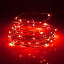 Fio Fada Cobre Prata Cordão Luz Vermelha 3m 30 Leds Pisca Na Pilha Foto mini 4