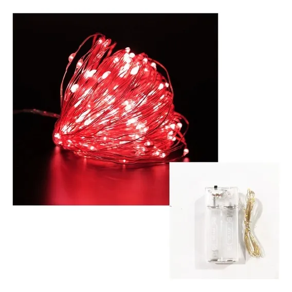 Fio Fada Cobre Prata Cordão Luz Vermelha 3m 30 Leds Pisca Na Pilha Foto 1