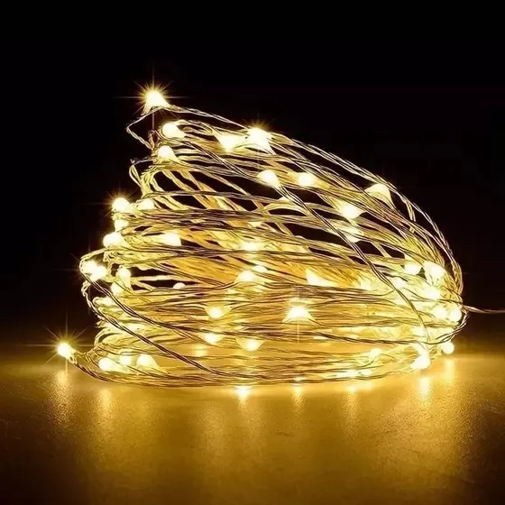 Fio Fada Cordão De Led 2m 20 Leds Fixo Pilha Branco Quente 3V Foto 1