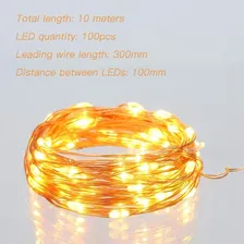 Fio Fada Prata Cobre 10 M Com 100 Leds Luz Dourada Pilha Foto mini 4