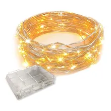 Fio Fada Prata Cobre 10 M Com 100 Leds Luz Dourada Pilha Foto mini 1