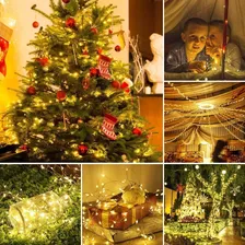 Fio Fada Prata Cobre 10 M Com 100 Leds Luz Dourada Pilha Foto mini 3