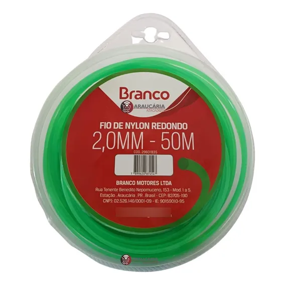 Fio Nylon Roçadeira Redondo Verde 2mm Branco Rolo 50 Metros Foto 1