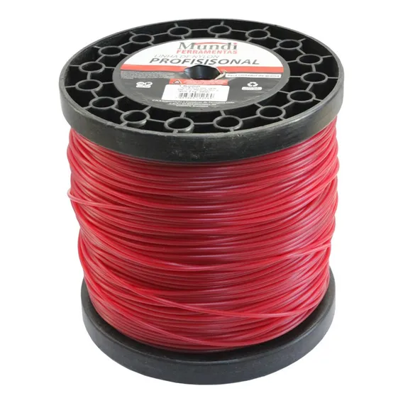 Fio Nylon Roçadeira Vermelho Redondo 2,0mm Rolo 558m Mundi Foto 1