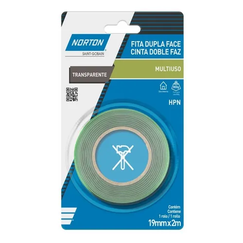 Fita acrÃlica dupla face Norton Transparente Hpn Profissional 19mmx2m Foto 1