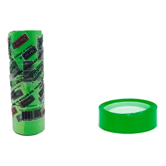 Fita Adesiva 12x10 Durex Colorido Verde Claro Pacote Com 10 Foto 1