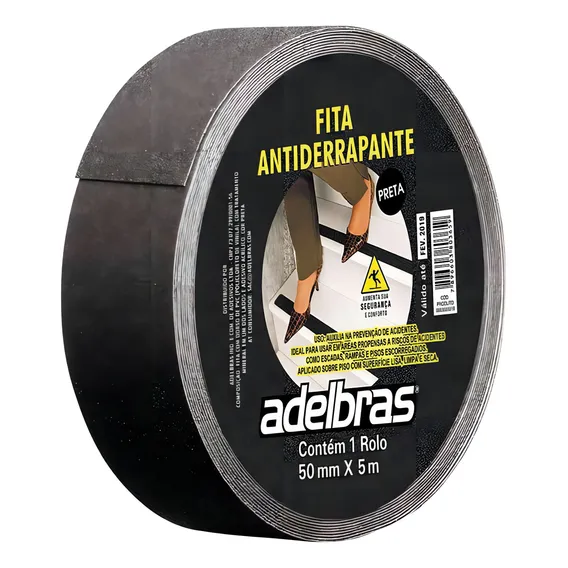 Fita Adesiva Antiderrapante Preta 50mm X 5 Metros Adelbras Cor Preto Foto 1