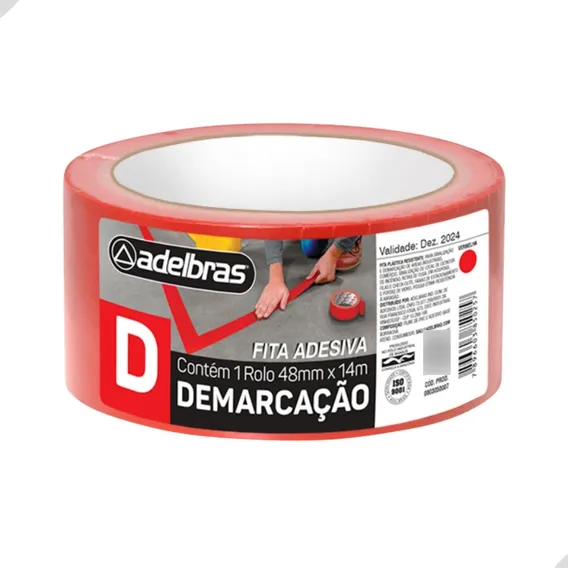 Fita Adesiva Demarcação De Solo 48x14 Vermelha Adelbras 910 Liso Foto 1