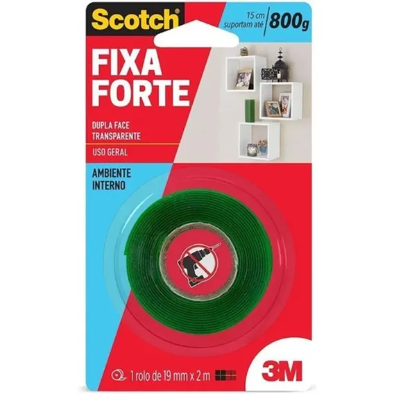 Fita Adesiva Dupla Face 19mm X 2m Fixa Forte Interno 3m Foto 1