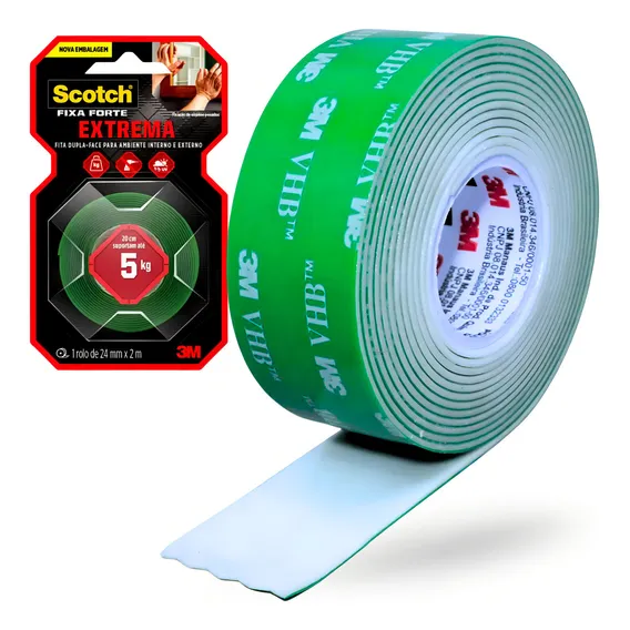 Fita adesiva dupla face fixa forte extreme 3M Scotch 2m x 24mm Foto 1