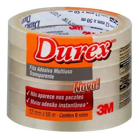 Fita Adesiva Durex Transparente 12mm X50m 3m C/ 6 Unidades Foto 1
