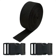 Fita Cadarço 25mm 1 Mt + 2 Fechos Fivela Preto Bolsa Mochila Foto  mini 1