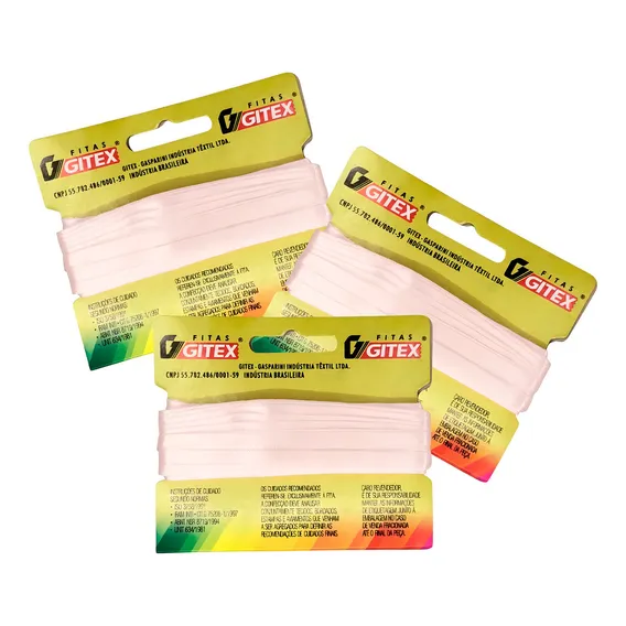 Fita Cetim Fina Kit 3 N00 4mm 10m P/ Laços Artesanato Gitex Cor 102 - Salmao Lisa Foto 1