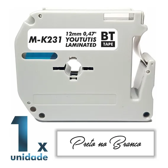 Fita Compativel Pt-80 Pt-70 Mk231 P/ Rotulador Brother 12mm Cor Letra Preta/Fita Branca Foto 1