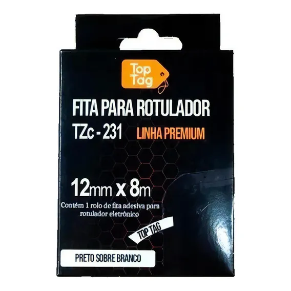 Fita Compativel Rotulador Brother 12mm Preto/branco Tzc231 Foto 1