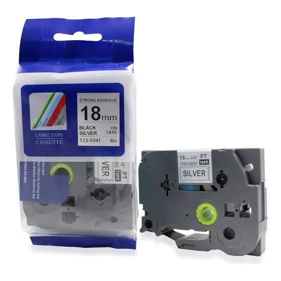 Fita Compativel Tze Tz-s941 Rotulador Brother Prata 18mm Foto 1