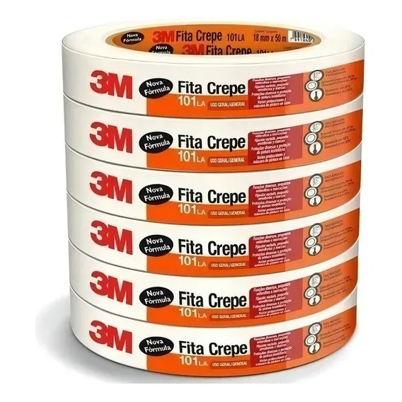 Fita Crepe 18mm X 50m 3m 101la 6 Rolos Foto 1