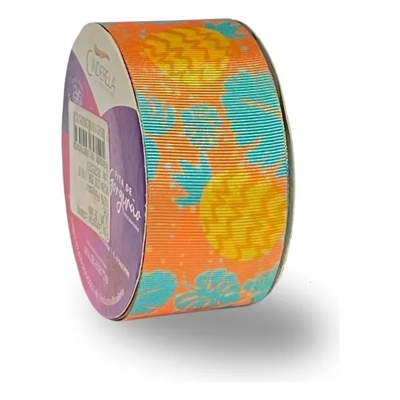 Fita De Gorgurão Estampada 38mm Cinderela - Abacaxi Foto 1