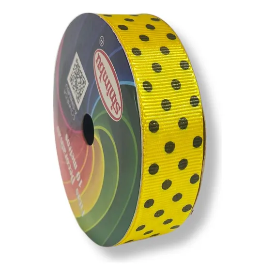 Fita De Gorgurão Poá 22mm Sinimbu Nº5 10 Metros Cor Amarelo Poá Preto Foto 1