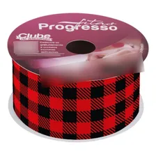Fita De Gorgurão Estampada 38mm Progresso N9 Xadrez Vermelho Foto mini 2