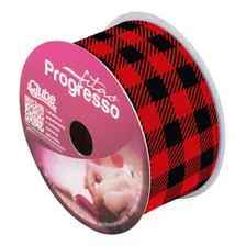 Fita De Gorgurão Estampada 38mm Progresso N9 Xadrez Vermelho Foto mini 1