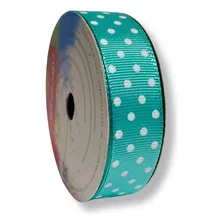 Fita De Gorgurão Poá 22mm Sinimbu Nº5 10 Metros Cor Tiffany Poá Branco Foto mini 1