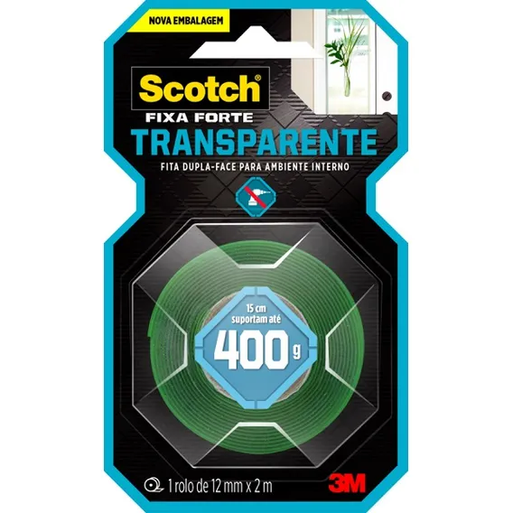 Fita Dupla Face Fixa Forte Transparente 3m 12mm X 2m Scotch Foto 1