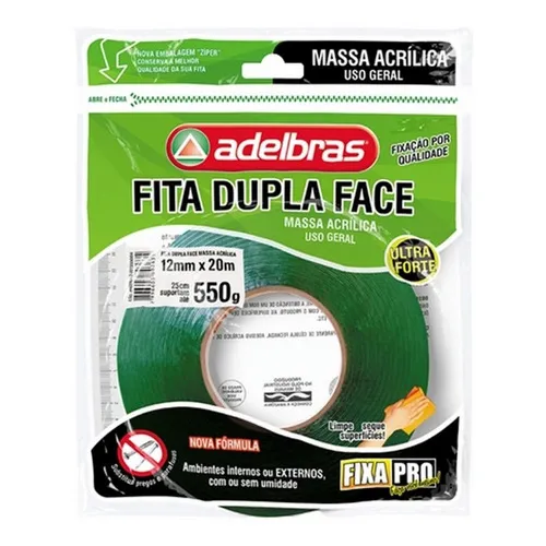 Fita Dupla Face Massa Acrilica Fixa Pro 12mm X 20m Adelbras Foto 1