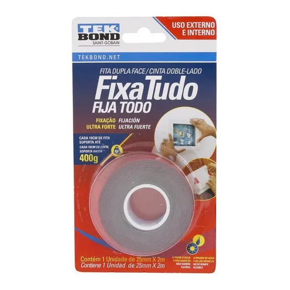 Fita Dupla Face Uso Externo E Interno 25mmx2m Tekbond Foto 1