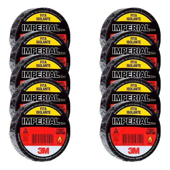 Fita isolante 3m Imperial 10m x 18mm preta Kit c/ 10 rolos Foto 1