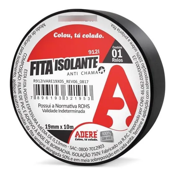 Fita Isolante Antichama Preta 912 19mm X 10m - Adere Foto 1