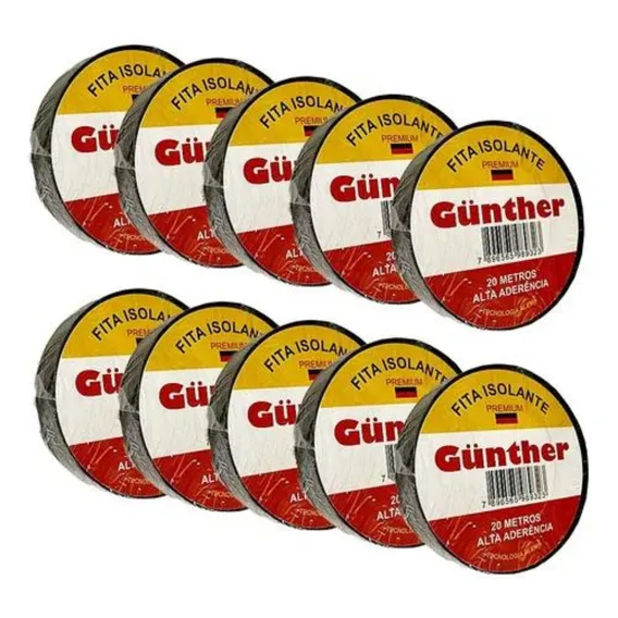 Fita Isolante Gunther Antichama 18mm X 20m / Kit 10 Unidades Cor Preto Lisa Foto 1