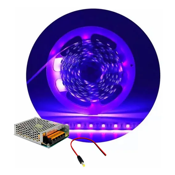 Fita Led 5050 Ip20 Uv Luz Negra Serigrafia + Fonte 10a + P4 Luz Ultravioleta Tensão De Operação Foto 1