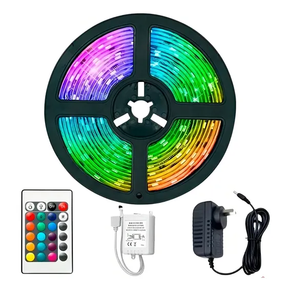 Fita Led 5050 Rgb Colorida Com Cola 10m Kit Completo 110/220 Foto 1