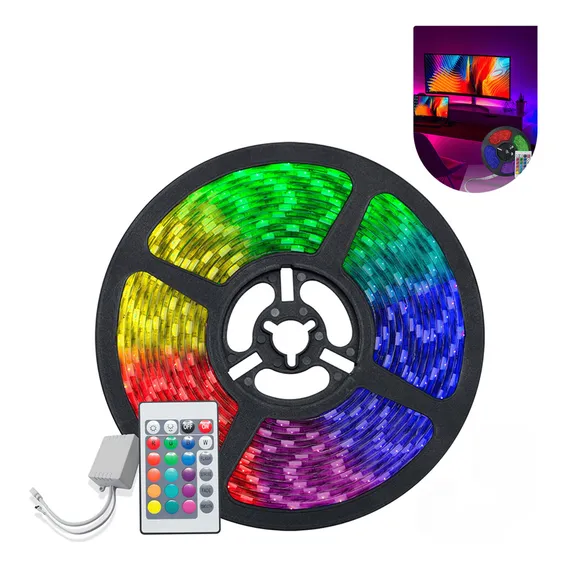 Fita Led 5050 Rolo 5m Rgb 300 Leds Ip65 + Controle Foto 1