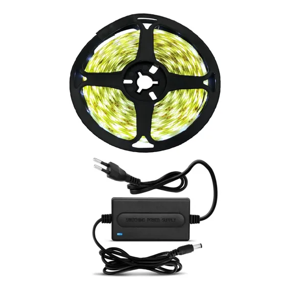 Fita Led Branca Fria 5 Metros 3528 Silicone + Fonte 12v 3a Cor da luz Branco-frio Foto 1
