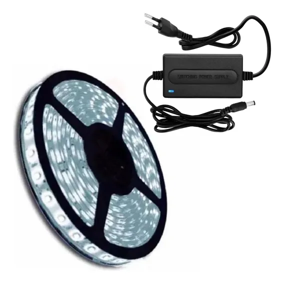 Fita Led MB C/5m 5050 Branco Frio C/ Silicone + Fonte 3a Bivolt Cor da luz Branco-frio Foto 1