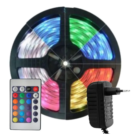 Fita Led Rgb 5050 Rolo 5m Prova Dágua + Controle + Fonte Foto 1