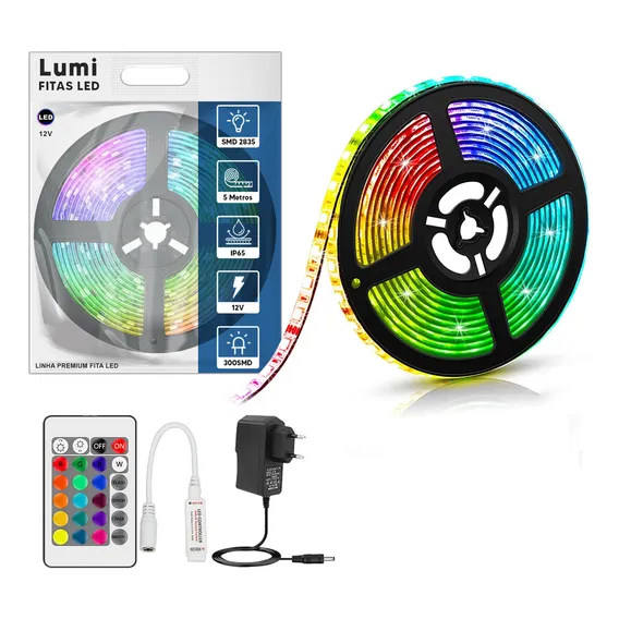 Fita Super Led 3528 12v 5m Rgb Com Controle E Fonte Foto 1