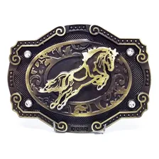 Fivela Country Cowboy Rodeo Cavalo Cinto Masculino De Couro Cor Preto/dourado Tamanho 105 Foto mini 2