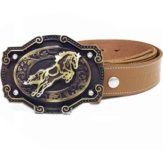 Fivela Country Cowboy Rodeo Cavalo Cinto Masculino De Couro Cor Whisky/dourado Tamanho 115 Foto 1
