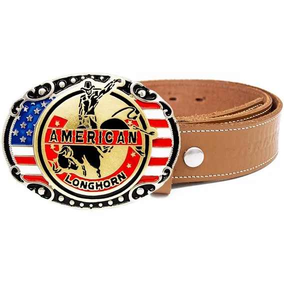Fivela Cowboy Country Peao Top Luxo + Cinto Couro Legítimo Cor Whisky Tamanho 100 Foto 1