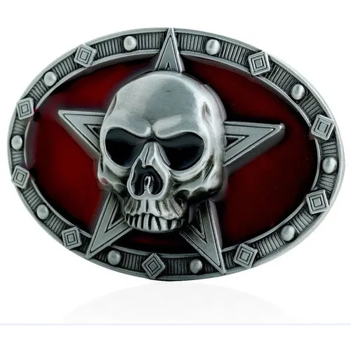 Fivela P/ Cinto Caveira Estrela Rock Gótico Moto Metal Punk Cor Vermelho Tamanho U Foto 1