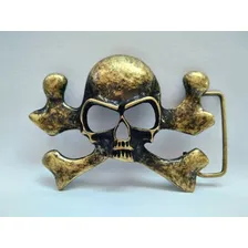 Fivela P/ Cinto Caveira Moto Carro Rock G贸tico Tattoo Punk Cor Dourado-escuro Tamanho 7,5 Cm X 8,5 Cm Foto mini 2